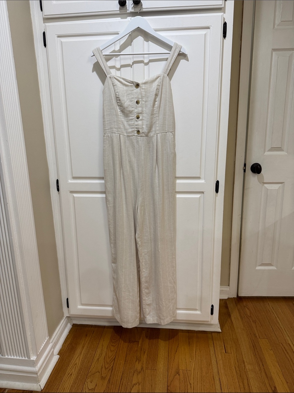 Old Navy Button-Front Pinstripe Wide-Leg Jumpsuit